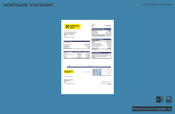 Hypothekenabrechnung der Raiffeisen Bank Serbien in Word- und PDF-Formaten – Beispielvorschau